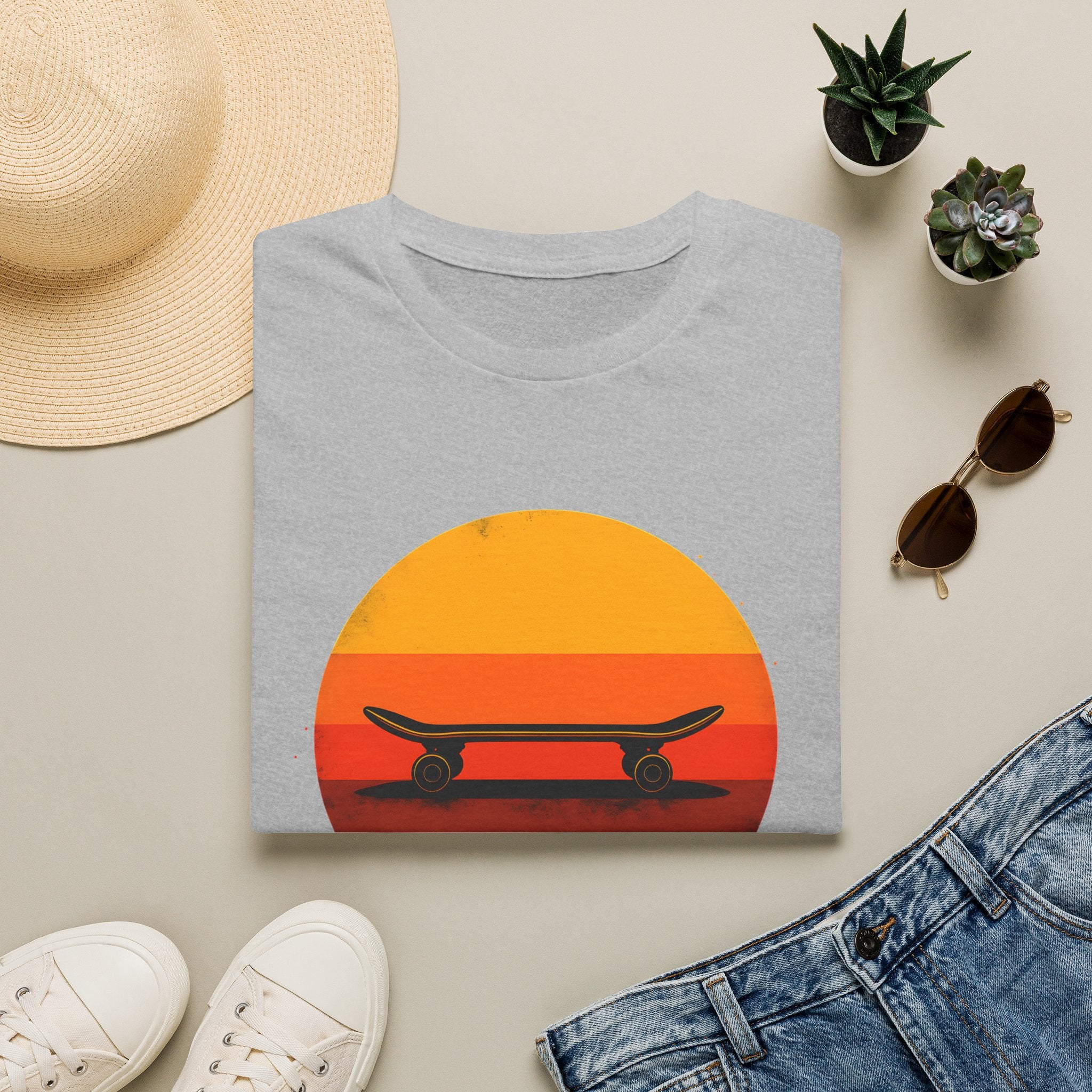 Skateboard silhouette at sunset T-Shirt