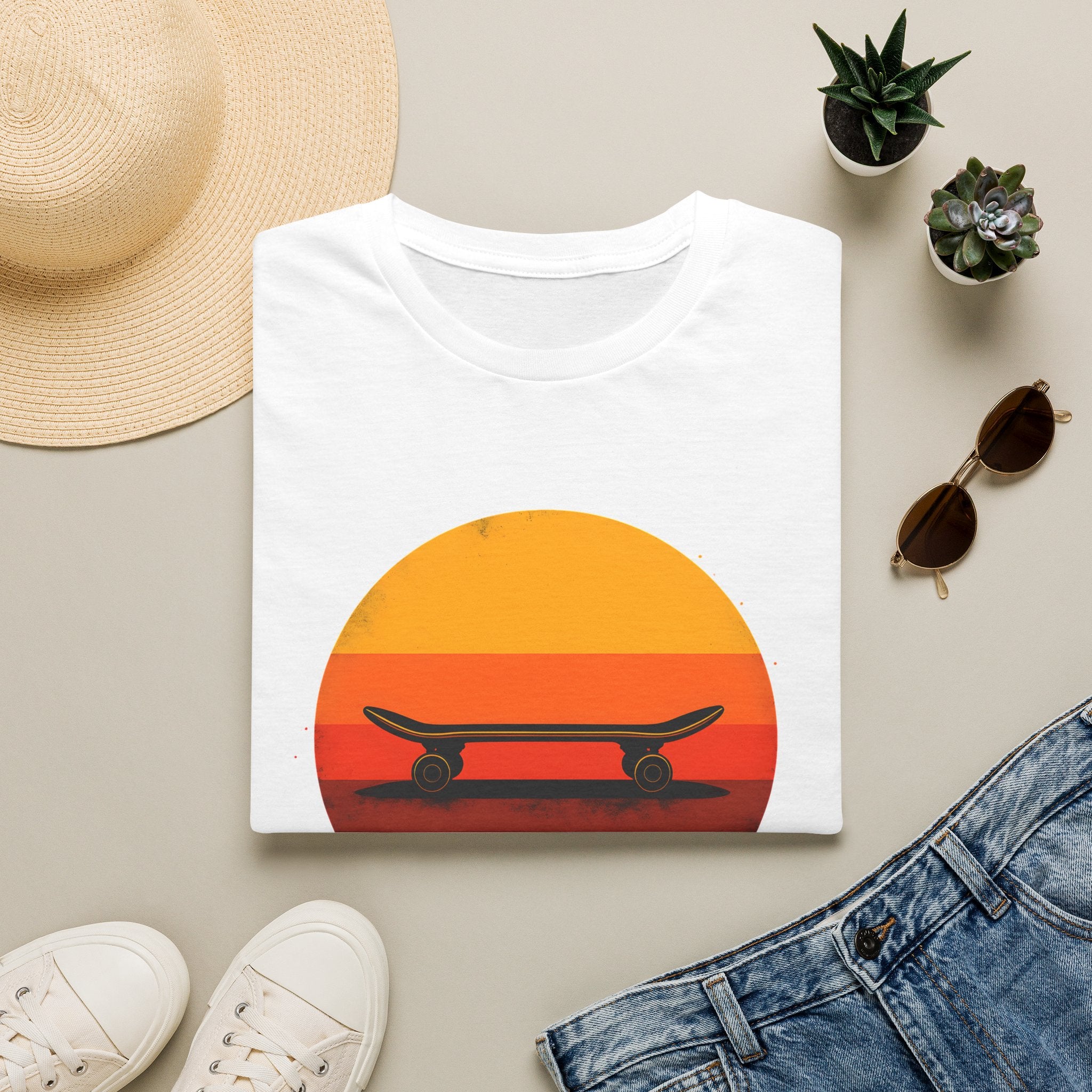 Skateboard silhouette at sunset T-Shirt