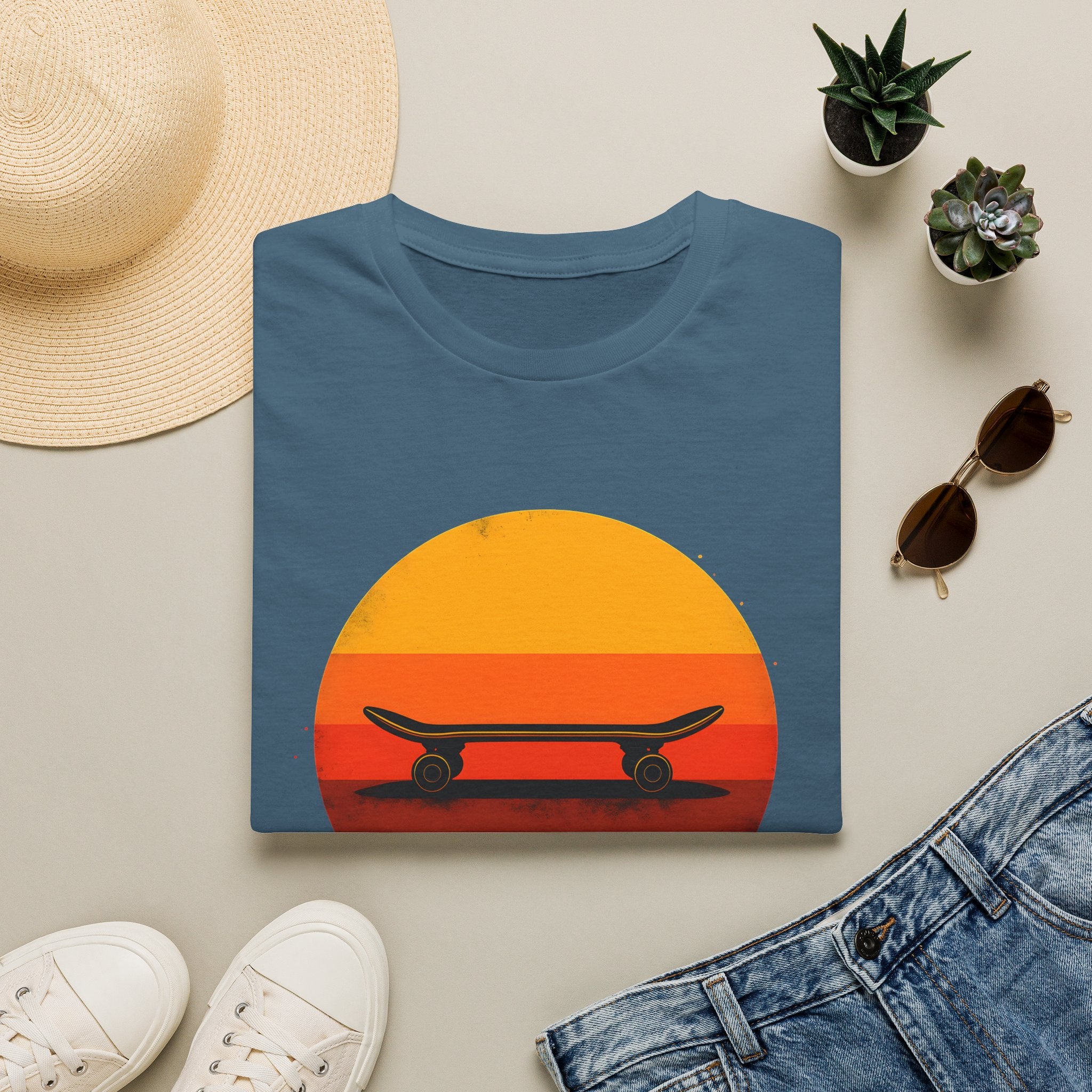 Skateboard silhouette at sunset T-Shirt