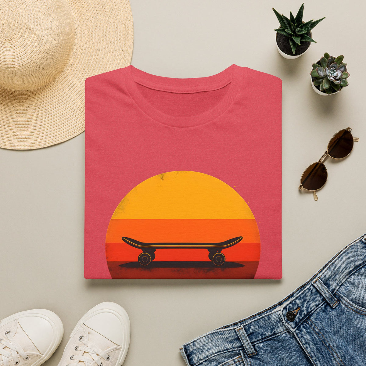 Skateboard silhouette at sunset T-Shirt